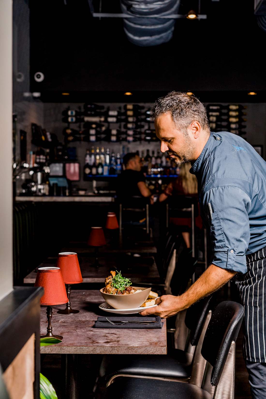 Chef serving food